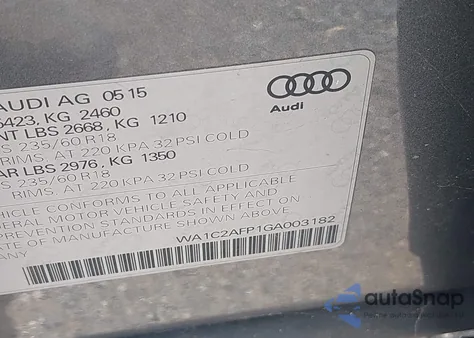 2016 Audi Q5 2.0T Premium from USA, damaged, VIN WA1C2AFP1GA003182